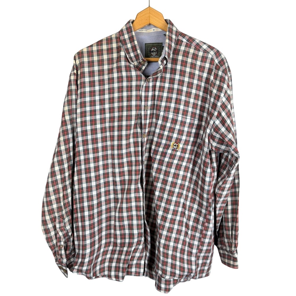 Cinch Mens Plaid Button Down Shirt Red White Green Cotton Western Long Sleeve